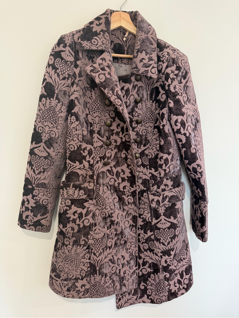 Free People Downtown Brocade Tapestry Peacoat in dusty lavender